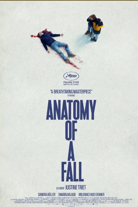 Bir Düşüşün Anatomisi (Anatomy of a Fall) filminin afişi: karda yatan bir adam